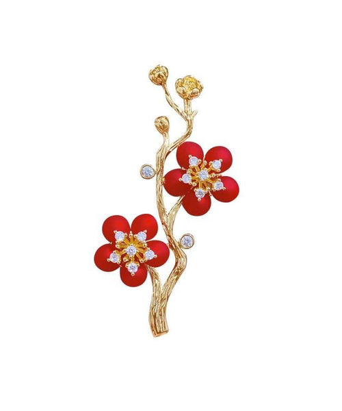 Style Red Sterling Silver Overgild Zircon Plum Blossom Brooch ET022 ABC