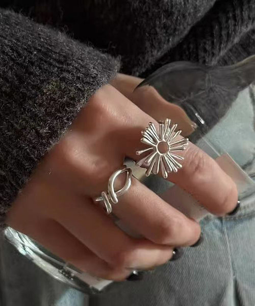 Out Asymmetrical Silk Rings Hollow Alloy Style Fireworks FashionChic