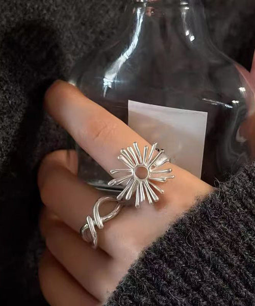 Out Asymmetrical Silk Rings Hollow Alloy Style Fireworks FashionChic