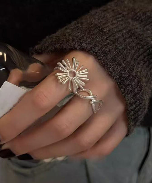 Out Asymmetrical Silk Rings Hollow Alloy Style Fireworks FashionChic