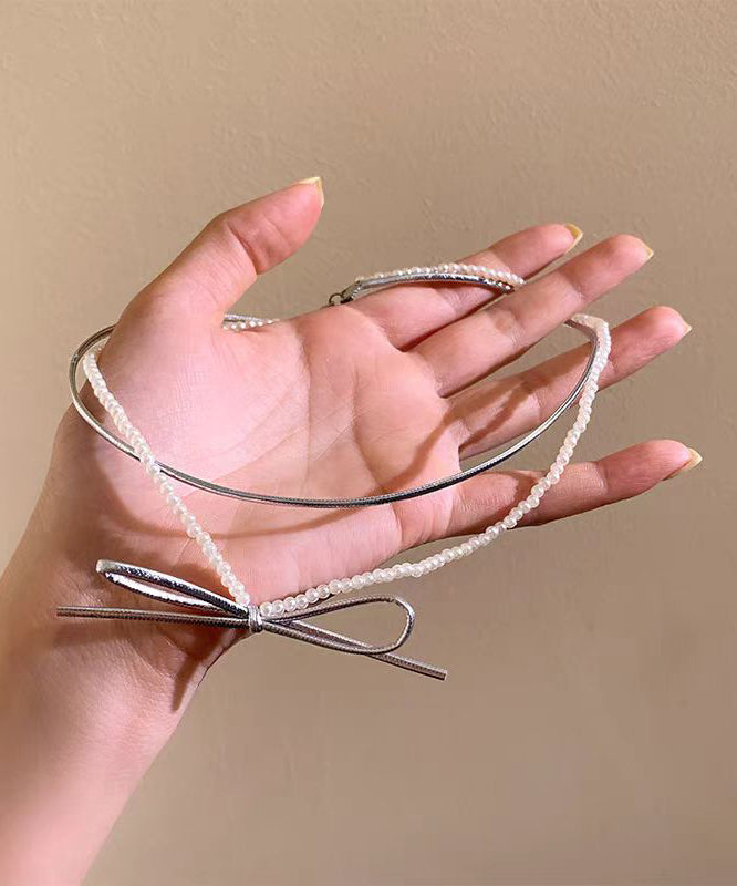 Style Silk Copper Portex Pearl Bow Pendant Necklace YR014 ABC