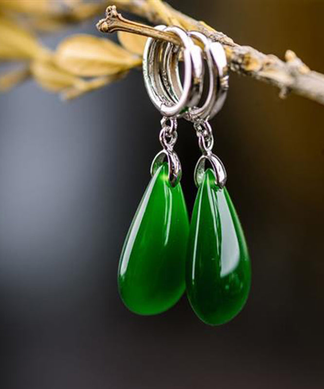 Style Silk Sterling Silver Overgild Jade Water Drop Drop Earrings YI004 ABC