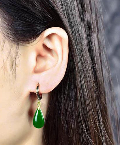 Style Silk Sterling Silver Overgild Jade Water Drop Drop Earrings YI004 ABC