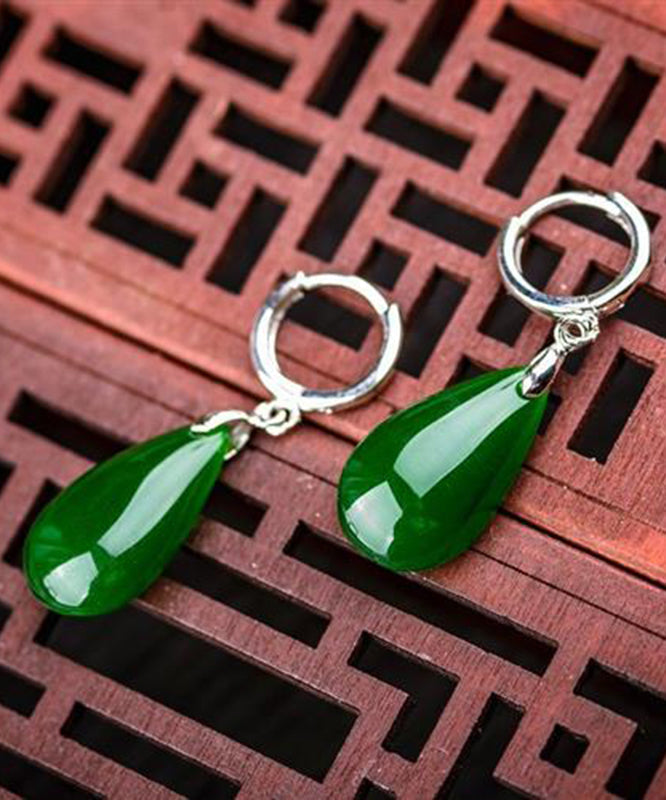 Style Silk Sterling Silver Overgild Jade Water Drop Drop Earrings YI004 ABC