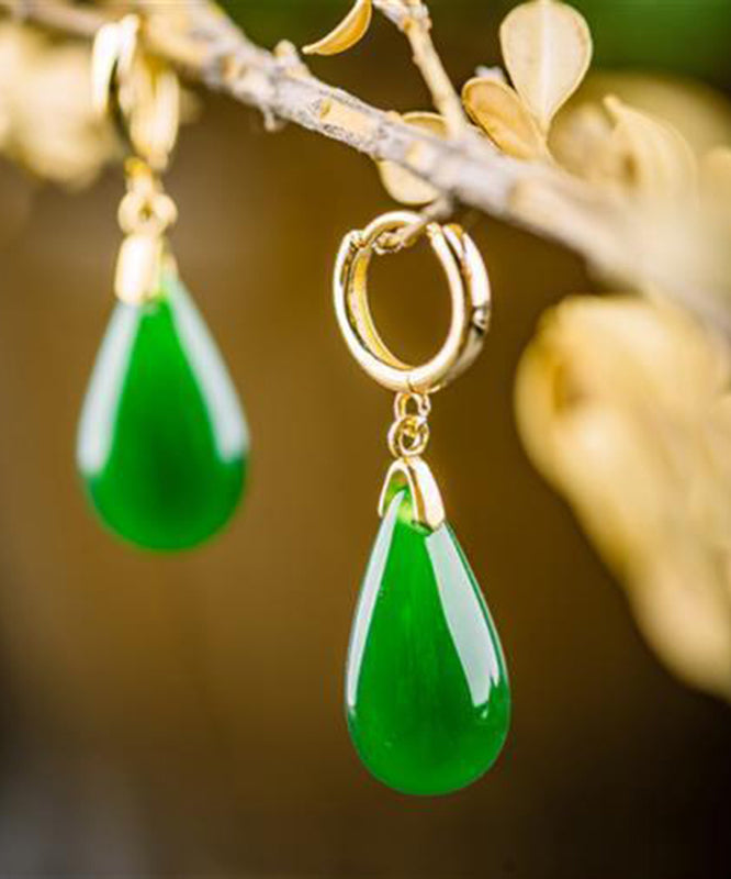 Style Silk Sterling Silver Overgild Jade Water Drop Drop Earrings YI004 ABC