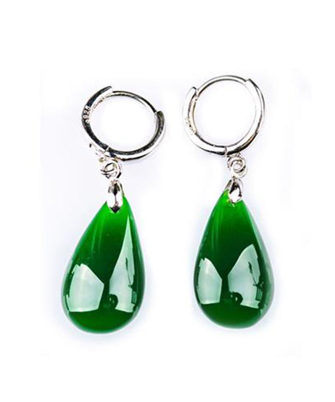 Style Silk Sterling Silver Overgild Jade Water Drop Drop Earrings YI004 ABC