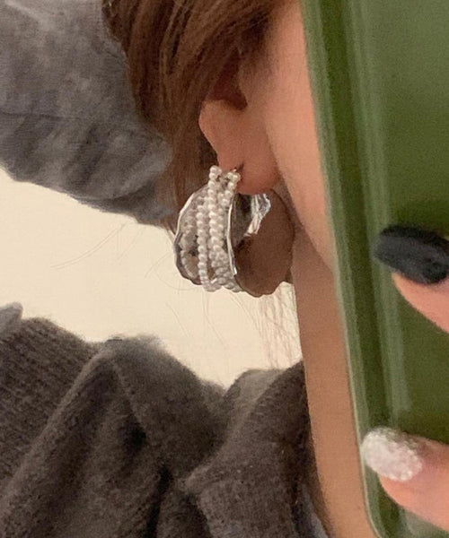 Hoop Silver Style Silk Earrings Sterling Pearl FashionChic