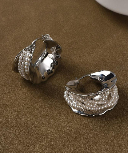 Hoop Silver Style Silk Earrings Sterling Pearl FashionChic