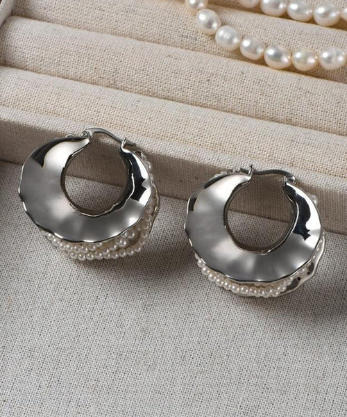 Hoop Silver Style Silk Earrings Sterling Pearl FashionChic