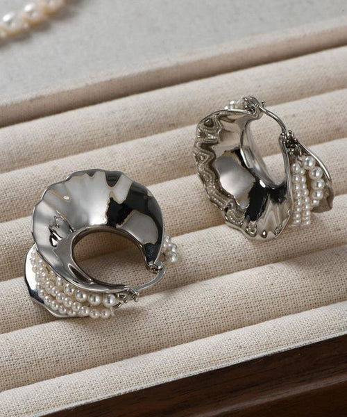 Hoop Silver Style Silk Earrings Sterling Pearl FashionChic