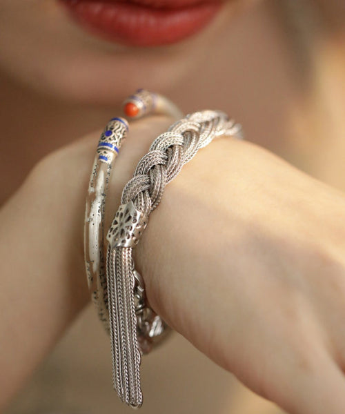 Style Silk Sterling Silver Woven Tassel Charm Bracelet TX049