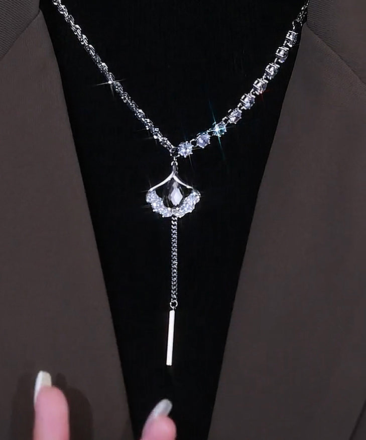 Style Silk Sterling Silver Zircon Ginkgo Leaf Tassel Lariat Necklace GH1004 Ada Fashion