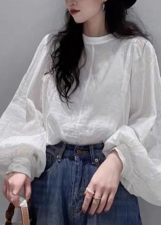 Style Simple White Cotton Shirt Tops Lantern Sleeve RU035 ABC