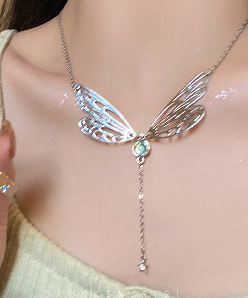 Style Lariat Out Tassek Butterfly Stainless Wing Steel Hollow FashionChic