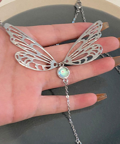 Style Lariat Out Tassek Butterfly Stainless Wing Steel Hollow FashionChic