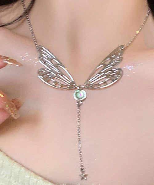 Style Lariat Out Tassek Butterfly Stainless Wing Steel Hollow FashionChic