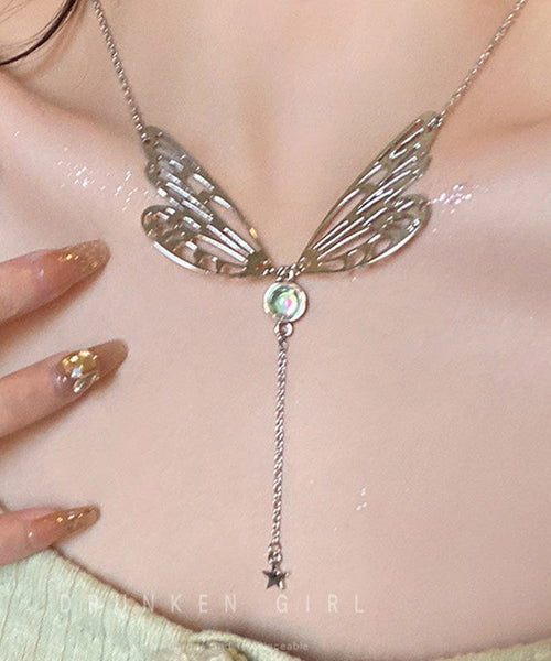 Style Lariat Out Tassek Butterfly Stainless Wing Steel Hollow FashionChic