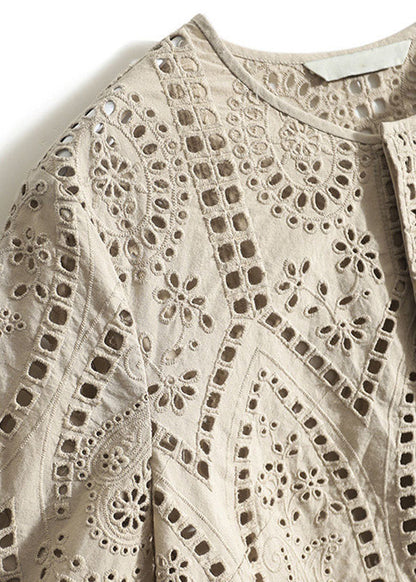 Style Top Out Green Tea Embroidered Fall Cotton Hollow FashionChic