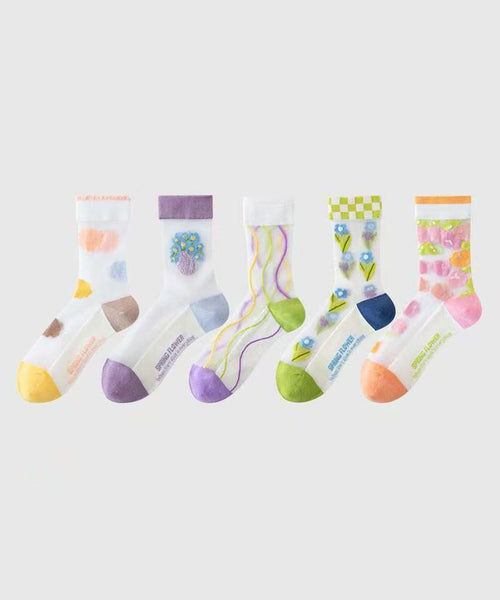 Style Thin Jacquard Sheer Mesh Crew Socks KJ052 WZ240714