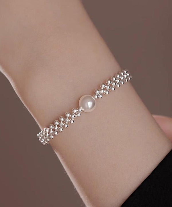 Style White Alloy Weave Pearl Chain Bracelet WF015 JEW-BRA241111