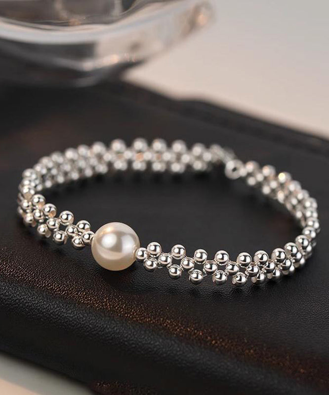 Style White Alloy Weave Pearl Chain Bracelet WF015 JEW-BRA241111