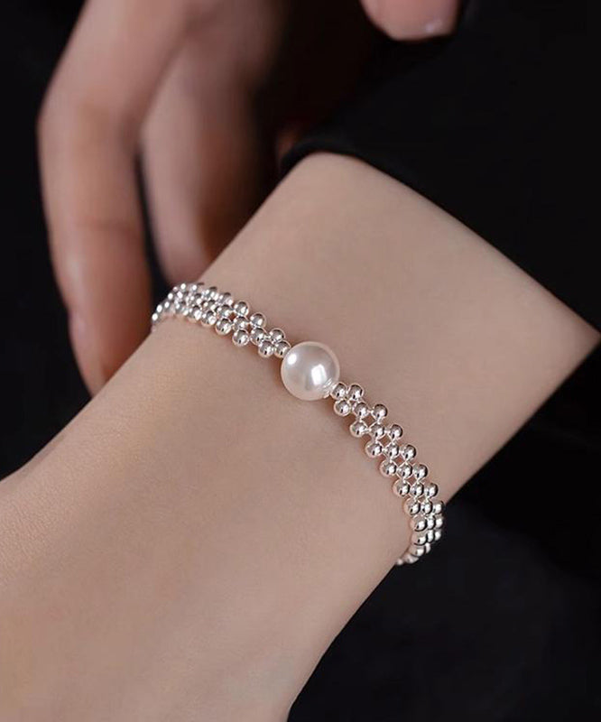 Style White Alloy Weave Pearl Chain Bracelet WF015 JEW-BRA241111