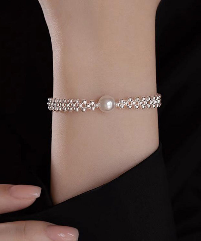 Style White Alloy Weave Pearl Chain Bracelet WF015 JEW-BRA241111