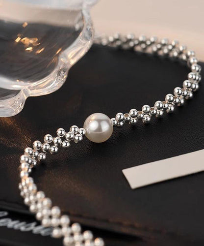 Style White Alloy Weave Pearl Chain Bracelet WF015 JEW-BRA241111