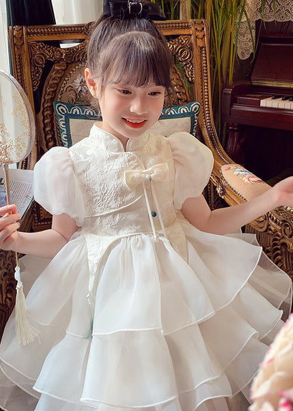 Button Maxi Tassel Style Dress Kids Tulle White Summer FashionChic