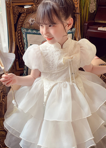 Button Maxi Tassel Style Dress Kids Tulle White Summer FashionChic