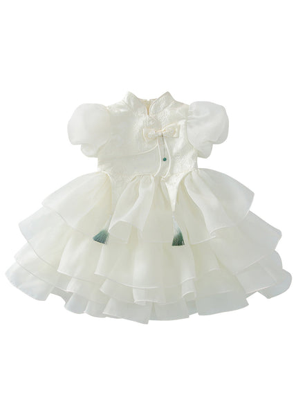 Button Maxi Tassel Style Dress Kids Tulle White Summer FashionChic