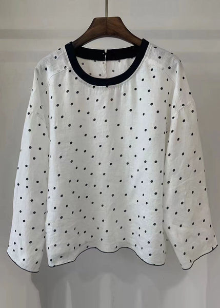 Cotton Blouse Tops Style Oversized Dot Fall White FashionChic
