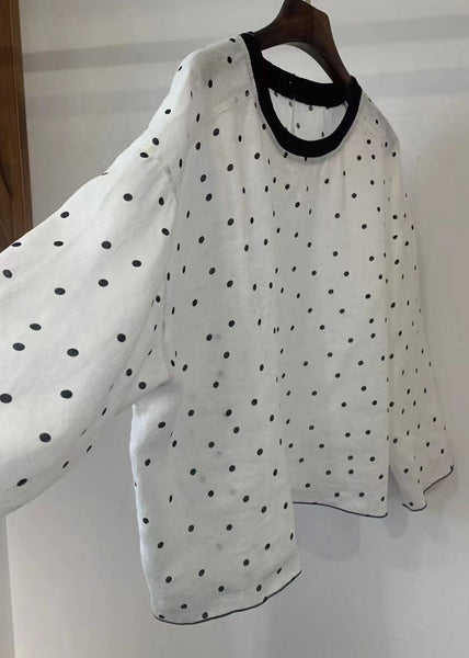 Cotton Blouse Tops Style Oversized Dot Fall White FashionChic