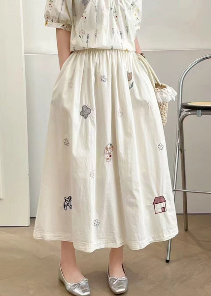 Cotton White Summer Embroidered Skirt Style FashionChic