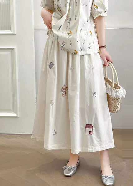 Cotton White Summer Embroidered Skirt Style FashionChic