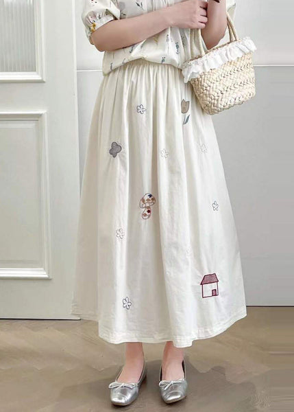 Cotton White Summer Embroidered Skirt Style FashionChic