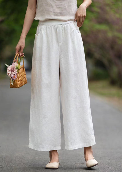 Oversized Summer Pants Pockets Wide White Style Leg Linen FashionChic