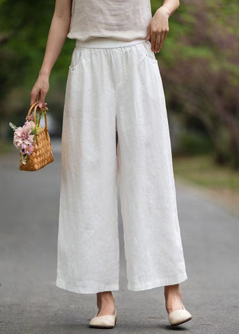 Oversized Summer Pants Pockets Wide White Style Leg Linen FashionChic