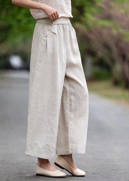 Oversized Summer Pants Pockets Wide White Style Leg Linen FashionChic