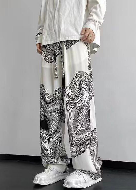 Mens Oversized White Cotton Style Spring Pants Print FashionChic