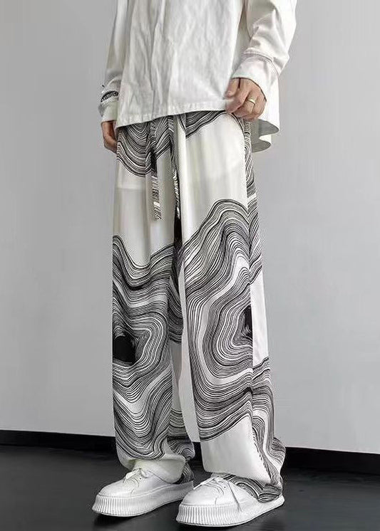 Mens Oversized White Cotton Style Spring Pants Print FashionChic