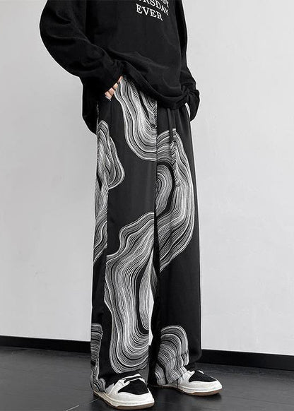 Mens Oversized White Cotton Style Spring Pants Print FashionChic