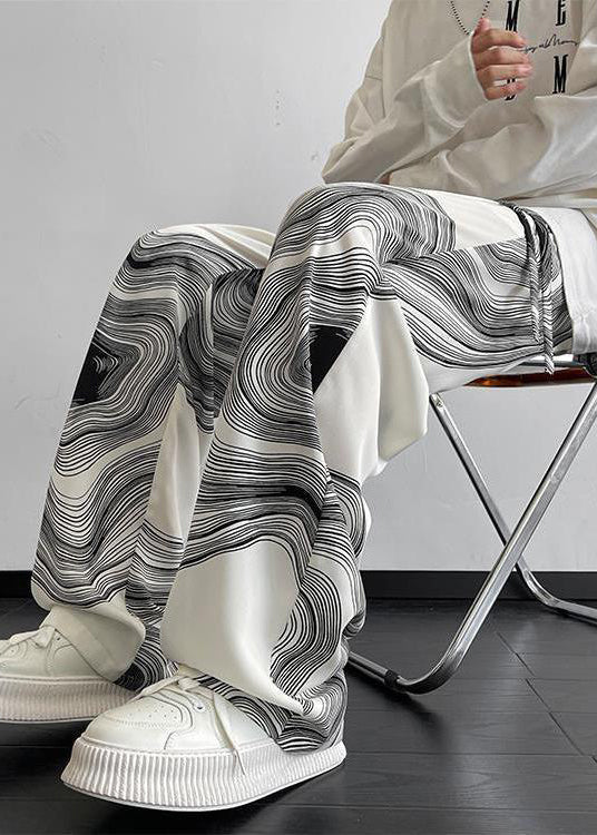 Mens Oversized White Cotton Style Spring Pants Print FashionChic