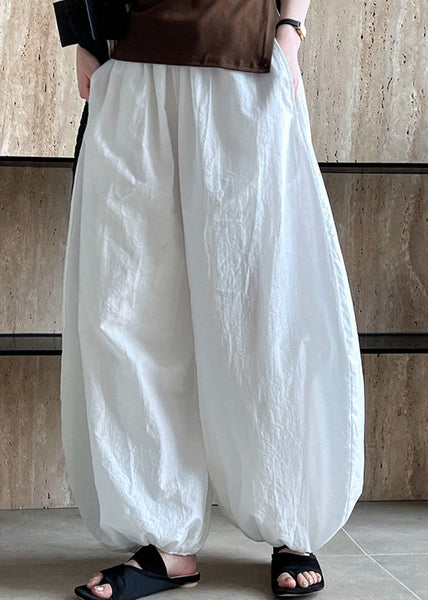 Style White Pockets Elastic Waist Cotton Lantern Pants Summer QK002 BB-LPTS241022