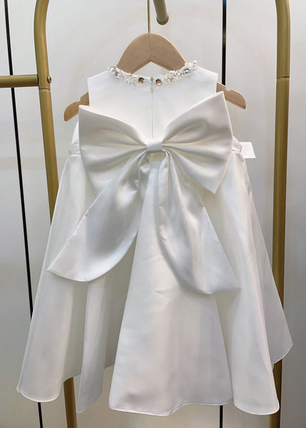 Style White Sequins Bow Kids Long Dress Sleeveless YS027 ABC