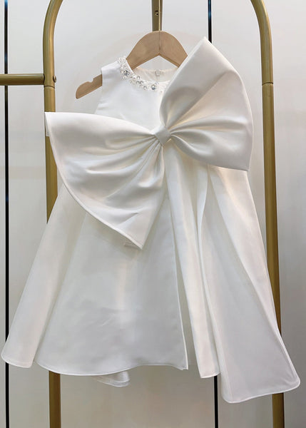 Style White Sequins Bow Kids Long Dress Sleeveless YS027 ABC