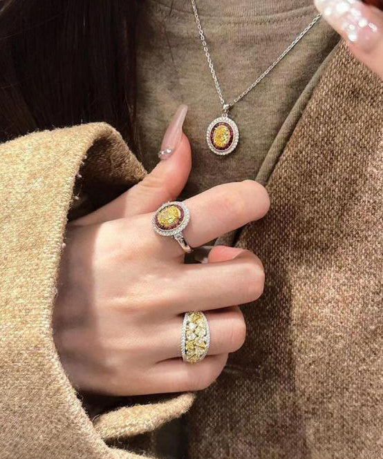 Style Yellow Copper Overgild Zircon Rings QI052 JEW-RIN240928