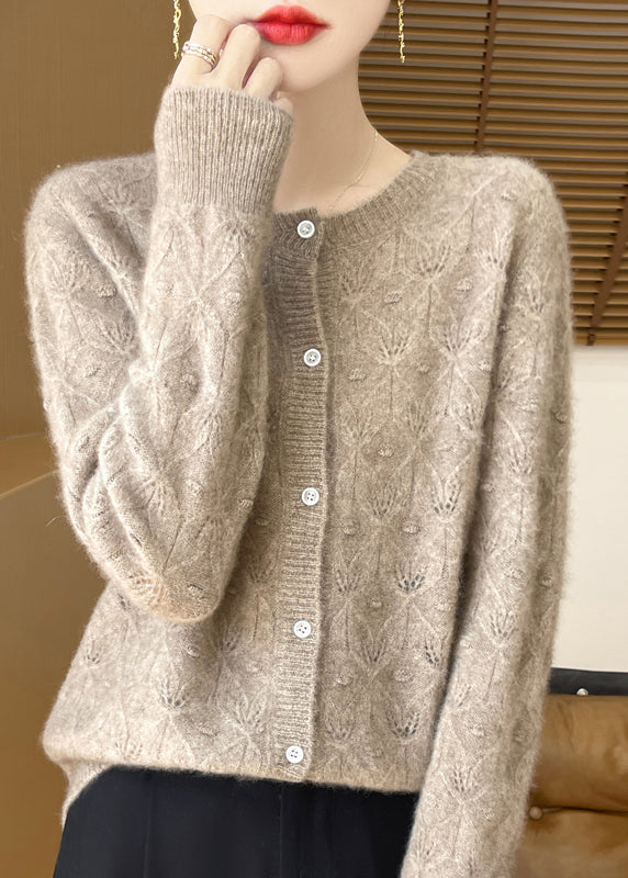 Style Yellow Hollow Out Jacquard Wool Cardigan Spring TQ016 ABC