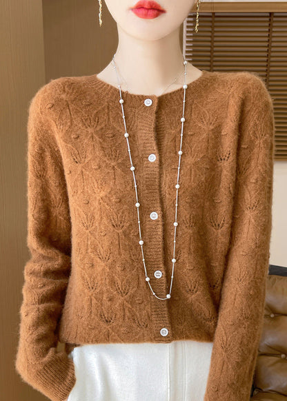 Style Yellow Hollow Out Jacquard Wool Cardigan Spring TQ016 ABC