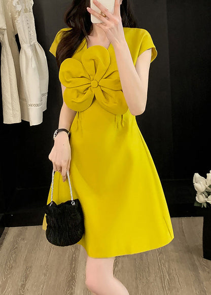 Floral Neck Style Cotton Dress Summer O Yellow Decorated FashionChic
